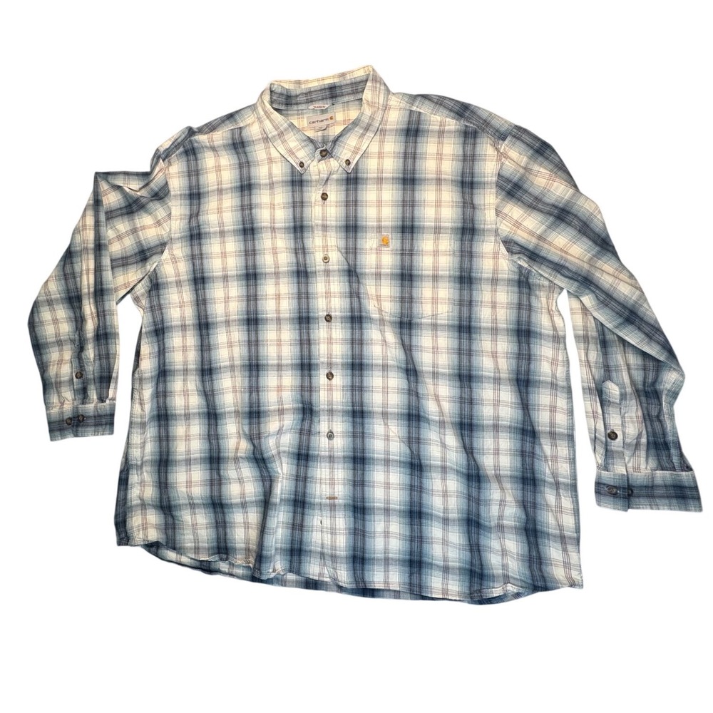Carhartt Mens 4XL Blue Plaid Long Sleeve Button Down Cotton Work Shirt